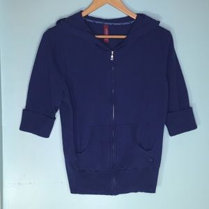 Gitano Navy Knit Hooded Sweater Women's Size L Short Sleeve Full Zip